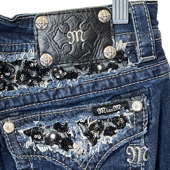 Miss Me Boot Cut Whisker Wash Jewel Sequin Jeans - Picture 8 of 15